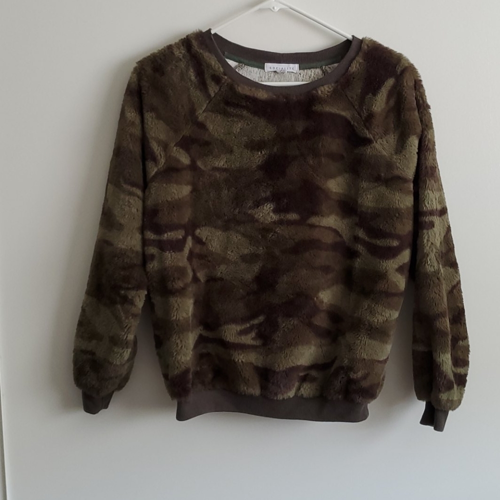 {Socialite} Fluffy Camo Sweater